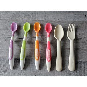 Mushie Silicone Baby Feeding Spoon & Fork Set + Munchkin Spoons LOT